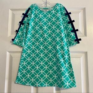 Crown and Ivy Kids toddler preppy dress teal with navy bows size 4T
